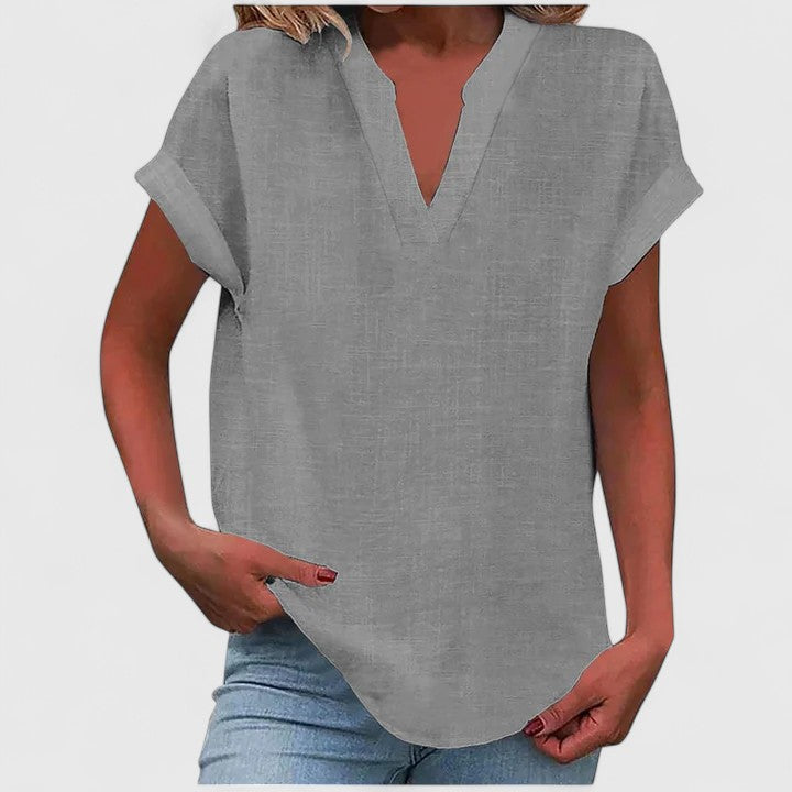 Women’s V-Neck Blouse with Notch Neckline
