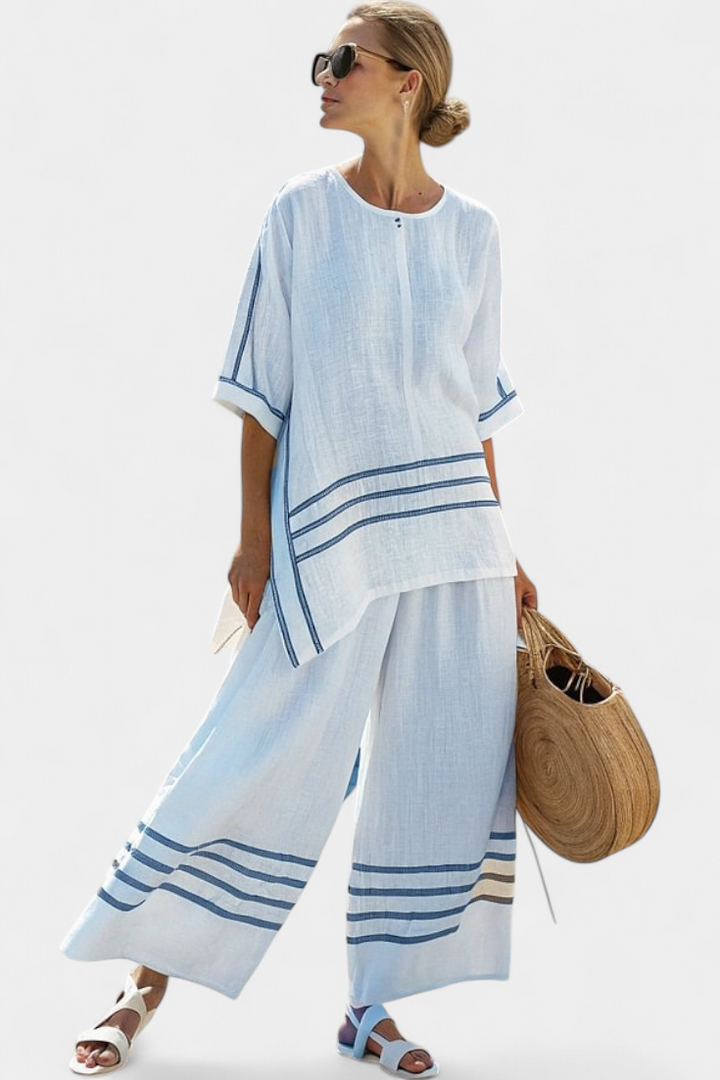 Wynric | Women’s Sophisticated Striped Set with Asymmetrical Top