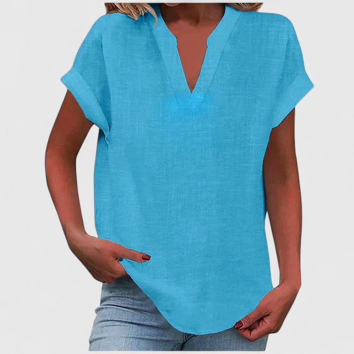 Women’s V-Neck Blouse with Notch Neckline