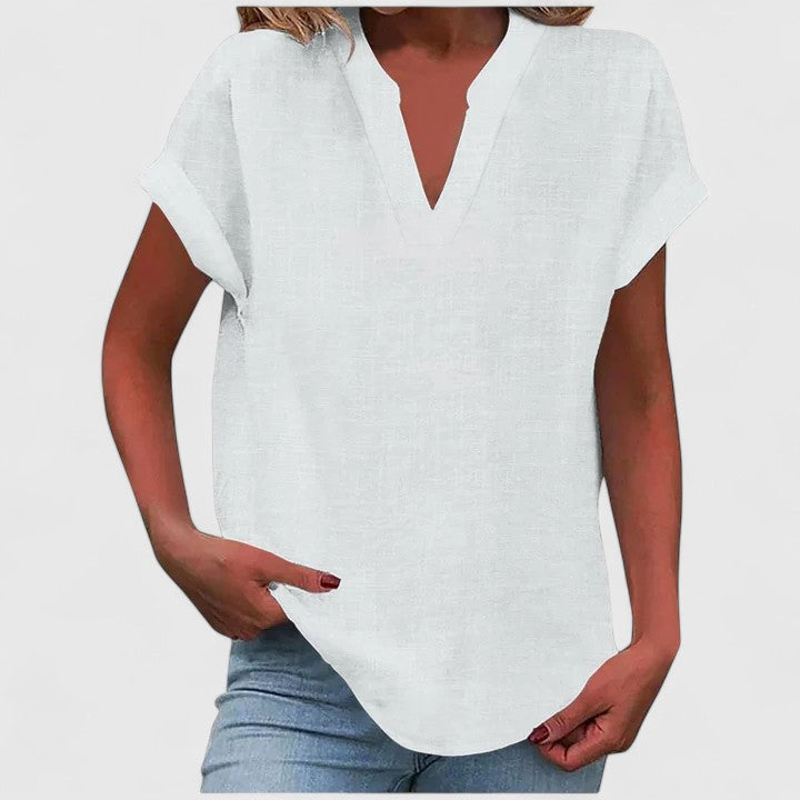 Women’s V-Neck Blouse with Notch Neckline