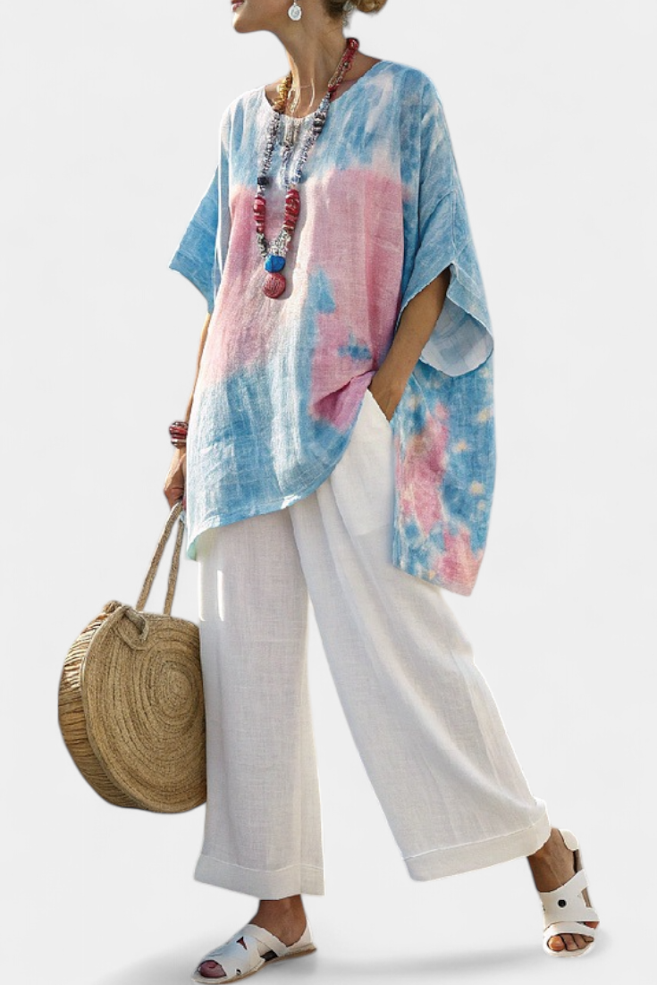 Women’s Loose-Fitting Blouse with Sleeve Accents