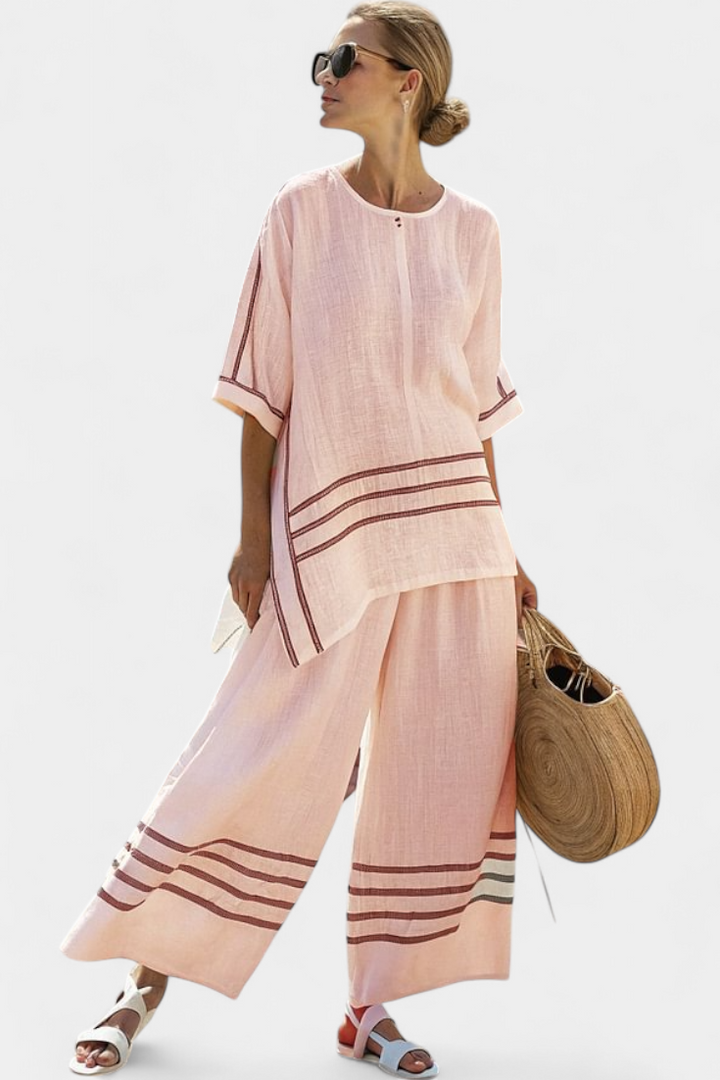 Wynric | Women’s Sophisticated Striped Set with Asymmetrical Top