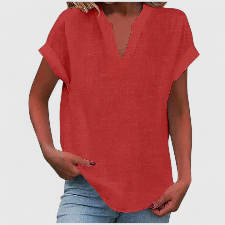 Women’s V-Neck Blouse with Notch Neckline