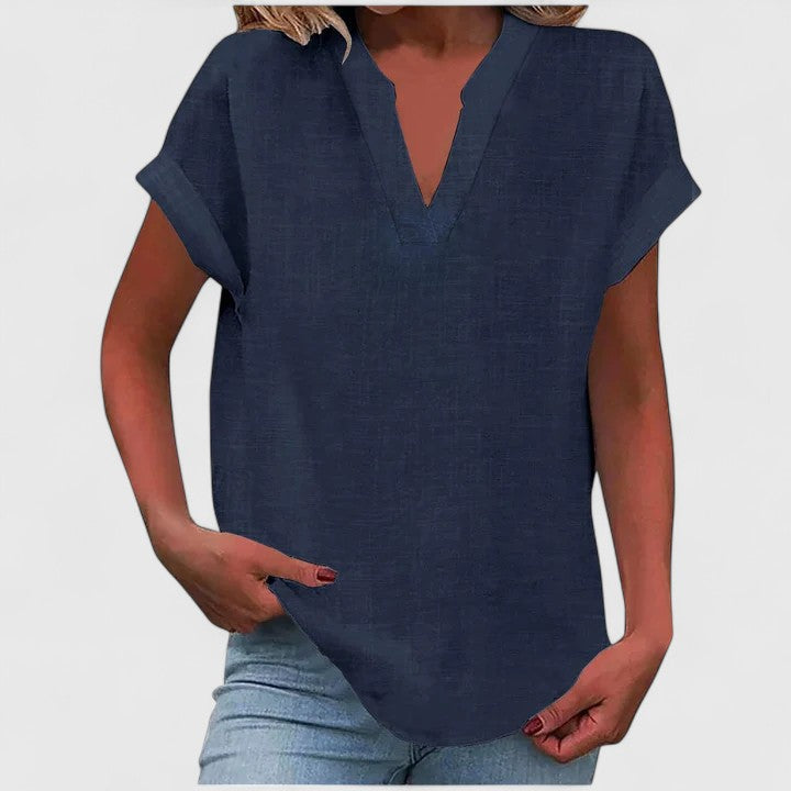 Women’s V-Neck Blouse with Notch Neckline