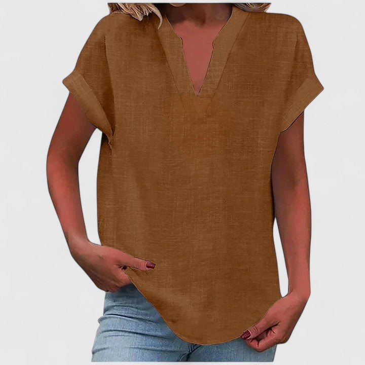 Women’s V-Neck Blouse with Notch Neckline