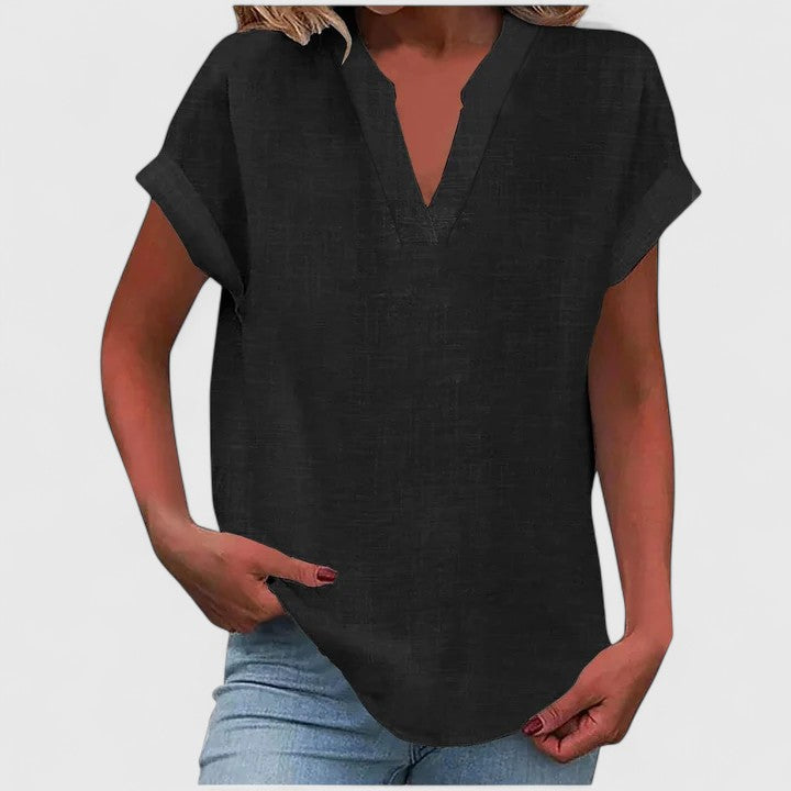 Women’s V-Neck Blouse with Notch Neckline