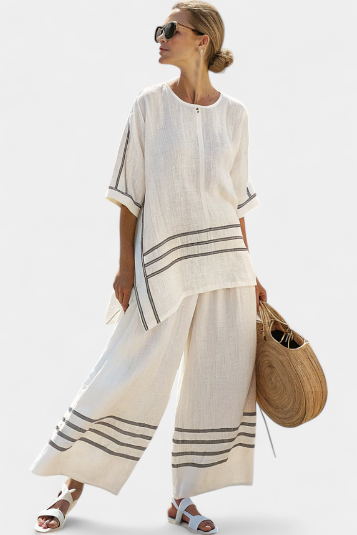 Wynric | Women’s Sophisticated Striped Set with Asymmetrical Top