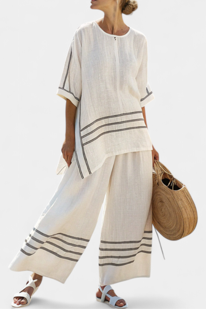 Wynric | Women’s Sophisticated Striped Set with Asymmetrical Top