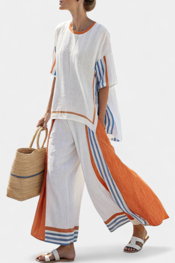 Women’s Striped Wide-Leg Pants with Top