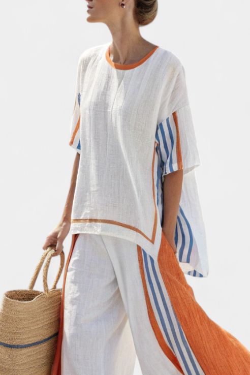 Women’s Striped Wide-Leg Pants with Top