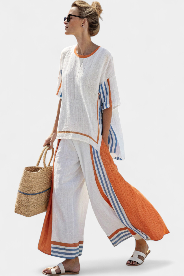 Women’s Striped Wide-Leg Pants with Top