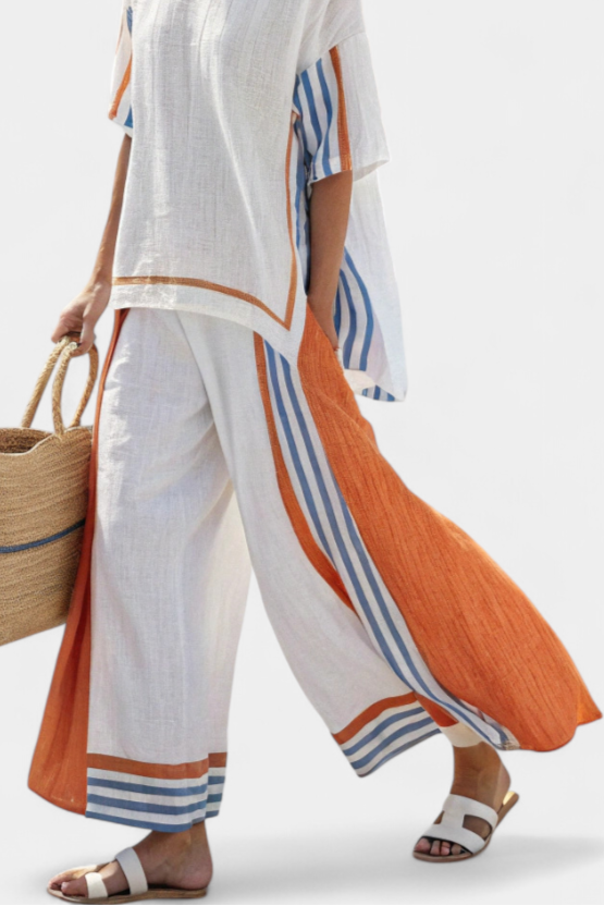 Women’s Striped Wide-Leg Pants with Top