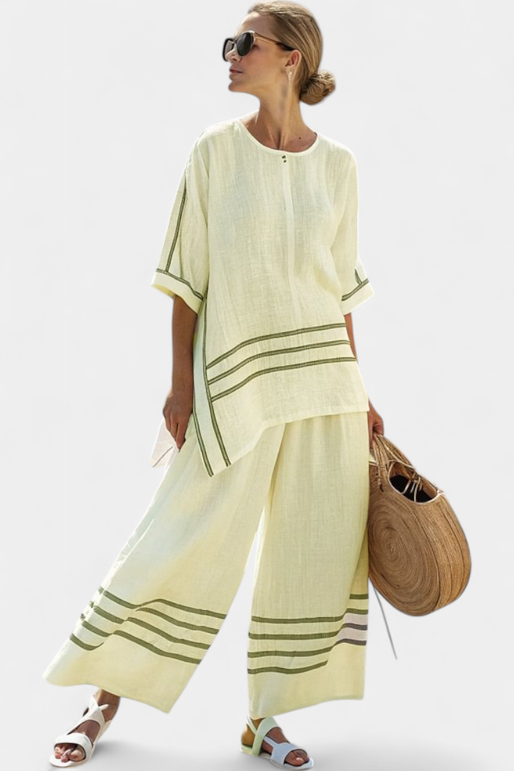 Wynric | Women’s Sophisticated Striped Set with Asymmetrical Top