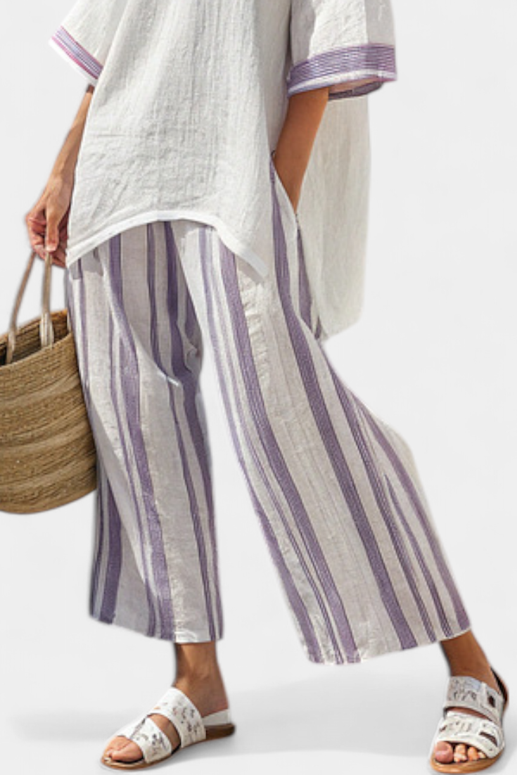 Luxmere | Women’s Relaxed Blouse with Striped Wide-Leg Trousers