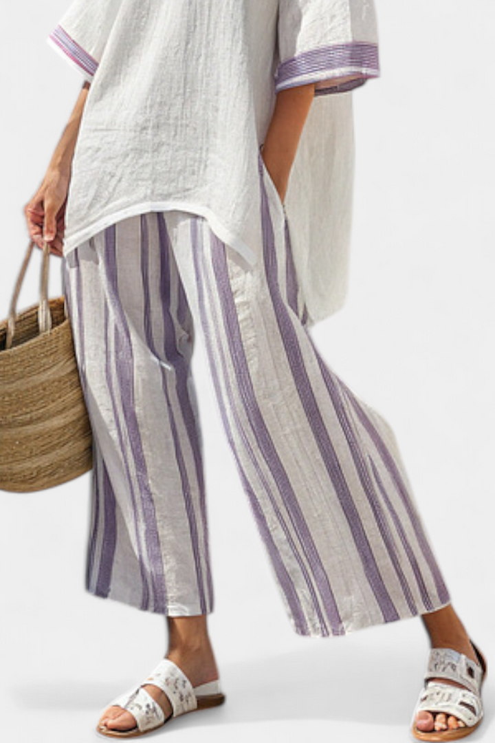 Luxmere | Women’s Relaxed Blouse with Striped Wide-Leg Trousers