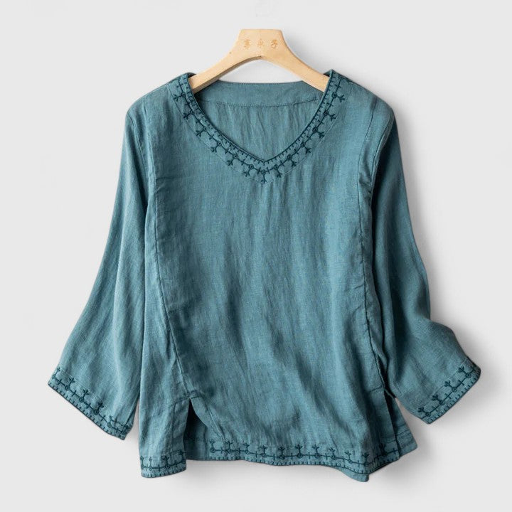 Women’s Elegant V-Neck Blouse with Embroidery