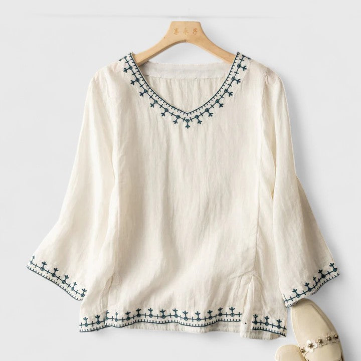 Women’s Elegant V-Neck Blouse with Embroidery