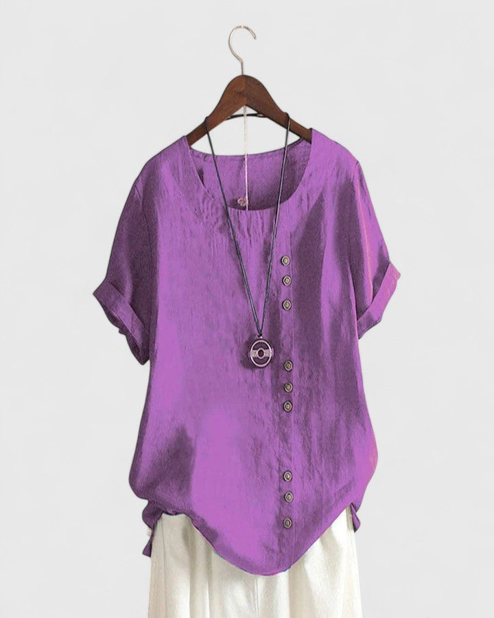 Women’s Comfortable Short Sleeve Blouse with Button-Front