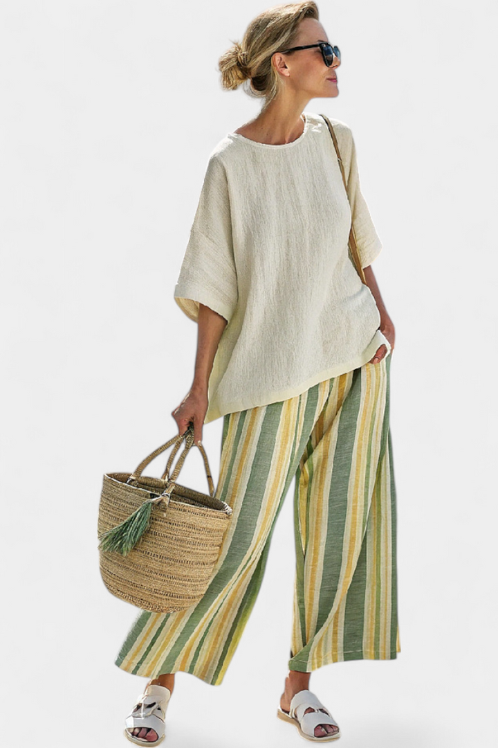 Women’s Sophisticated Top with Striped Pants
