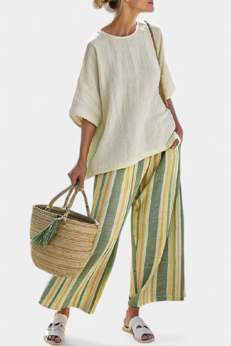 Women’s Sophisticated Top with Striped Pants