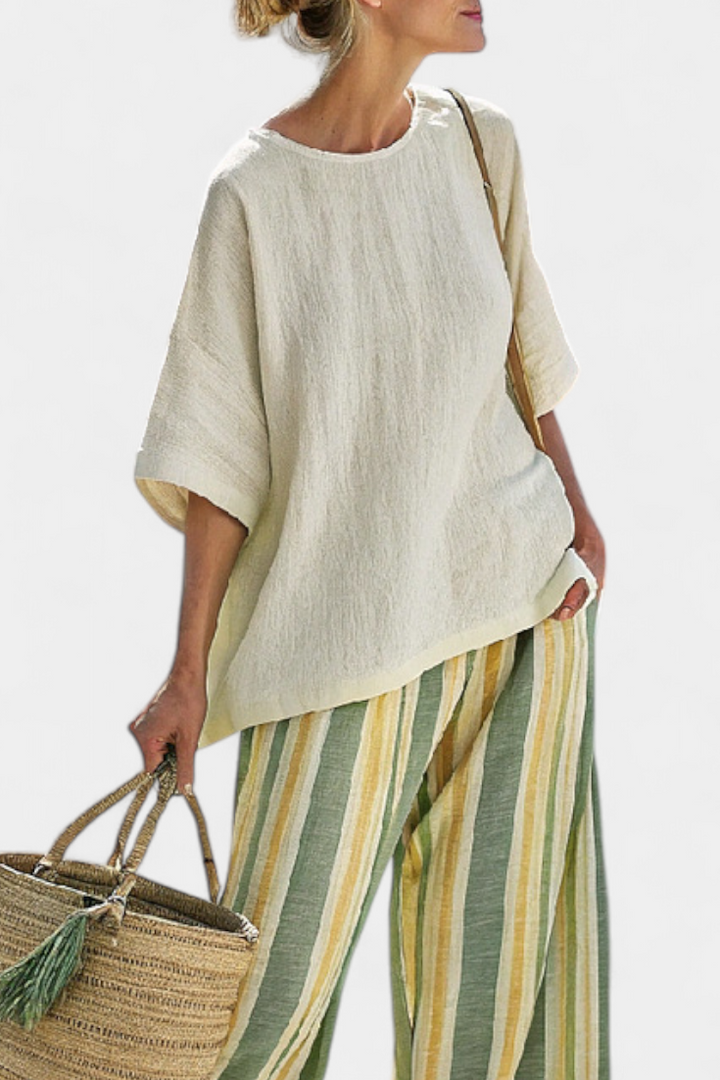Women’s Sophisticated Top with Striped Pants