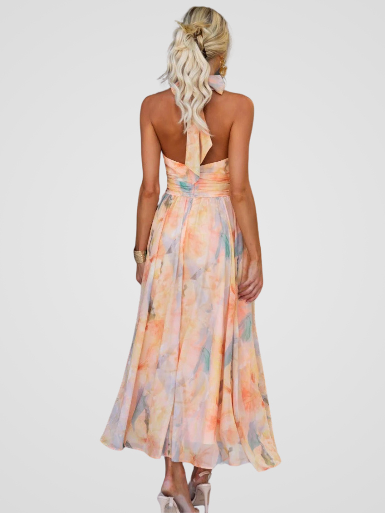 Women’s Elegant Midi Dress with Halter Neck