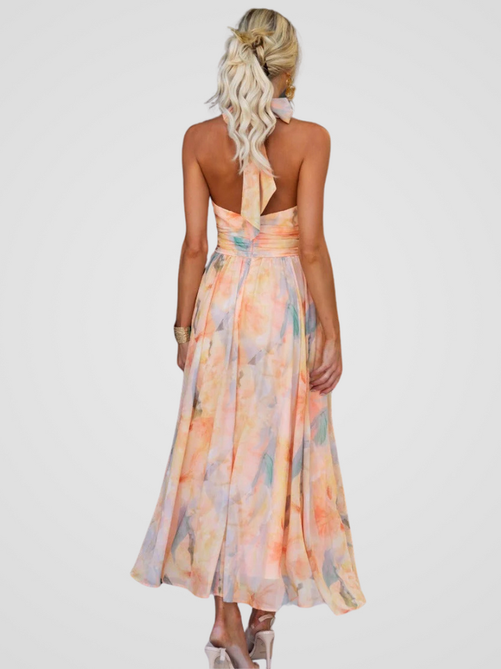 Women’s Elegant Midi Dress with Halter Neck
