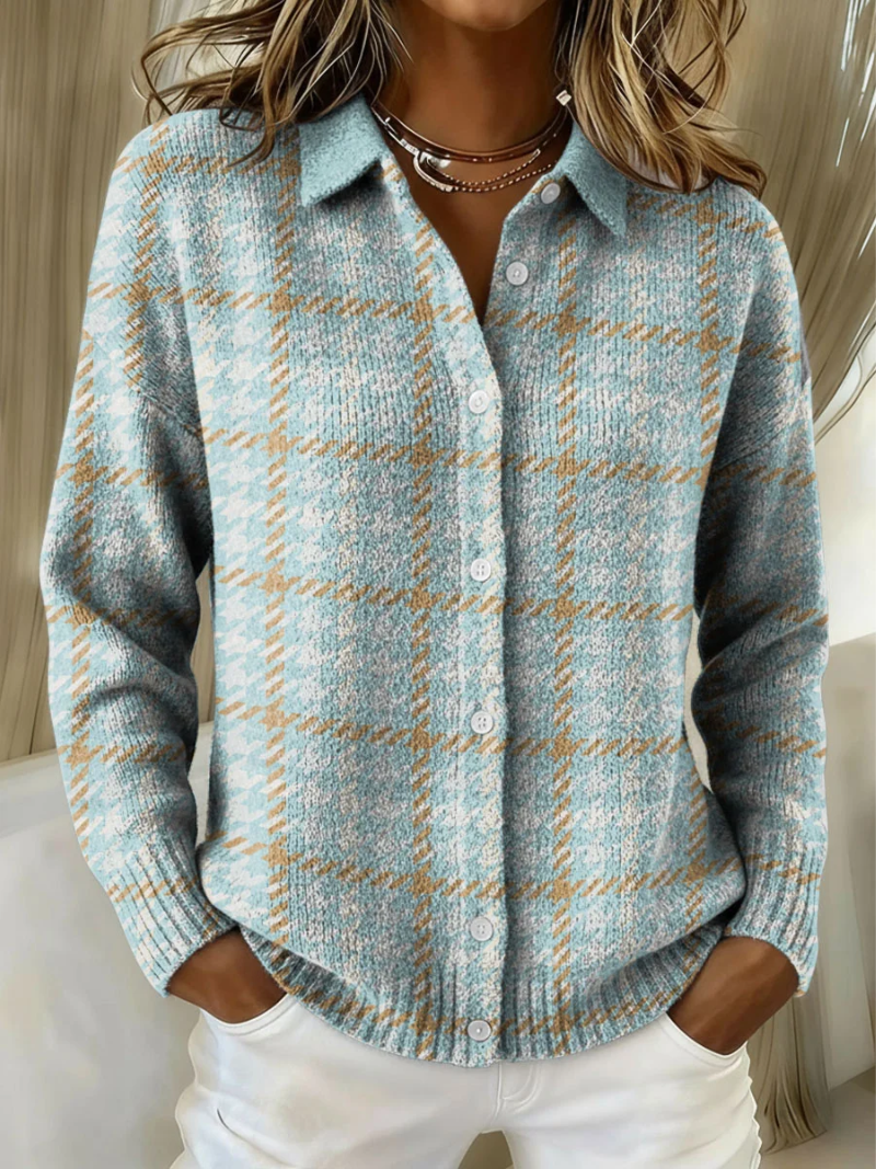 Women’s Checked Blouse with Sand-Colored Accents