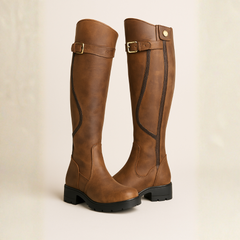 Women’s Knee-High Boots with Gold Buckles