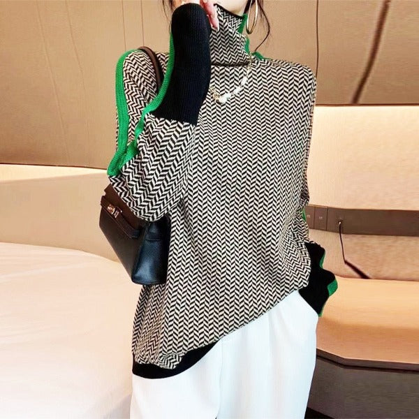 Miren | Women’s Chevron Knit Sweater with High Collar