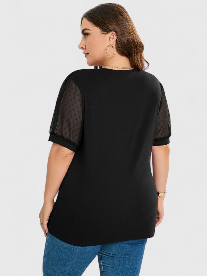 Women’s V-Neck Top with Sheer Sleeves