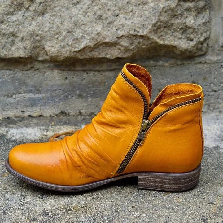 Women's Teal Leather Ankle Boots – Casual Slouchy Low Heel Booties