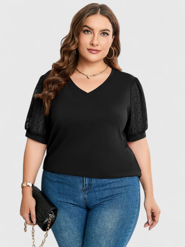 Women’s V-Neck Top with Sheer Sleeves