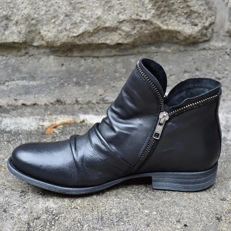 Women's Teal Leather Ankle Boots – Casual Slouchy Low Heel Booties