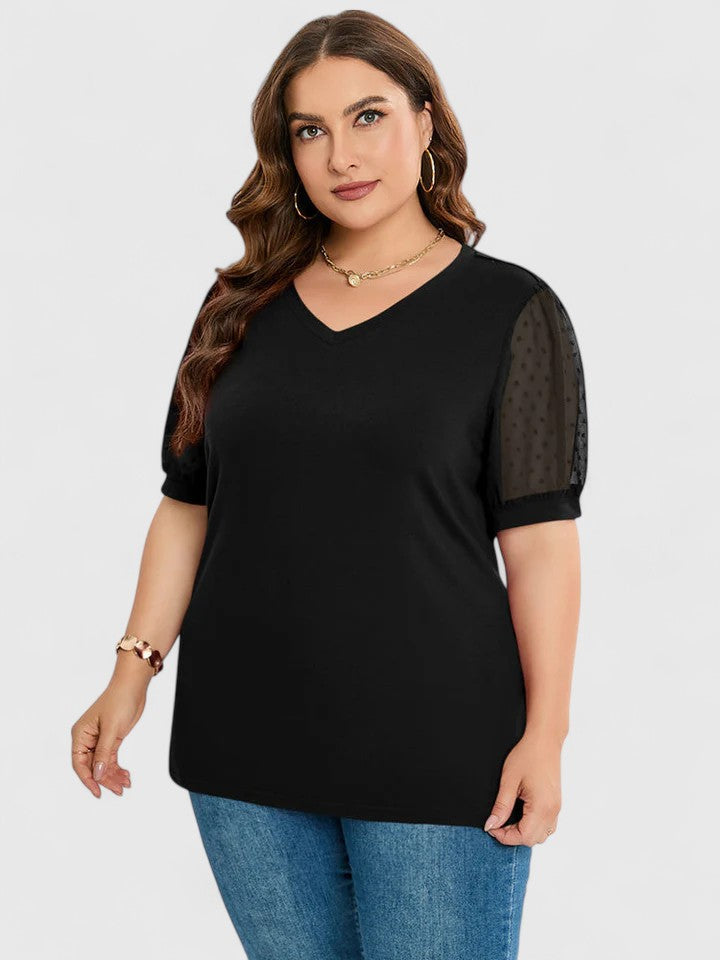 Women’s V-Neck Top with Sheer Sleeves