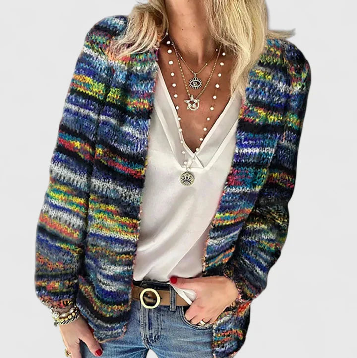Women’s Comfortable Cardigan with Multicolor Knit