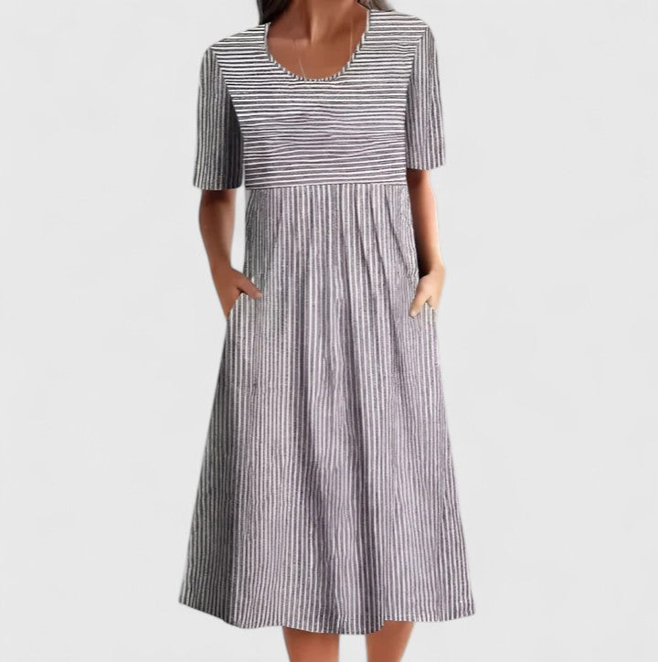 Women’s Striped Midi Dress with Pockets