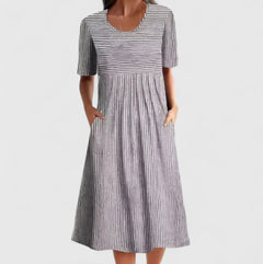 Women’s Striped Midi Dress with Pockets