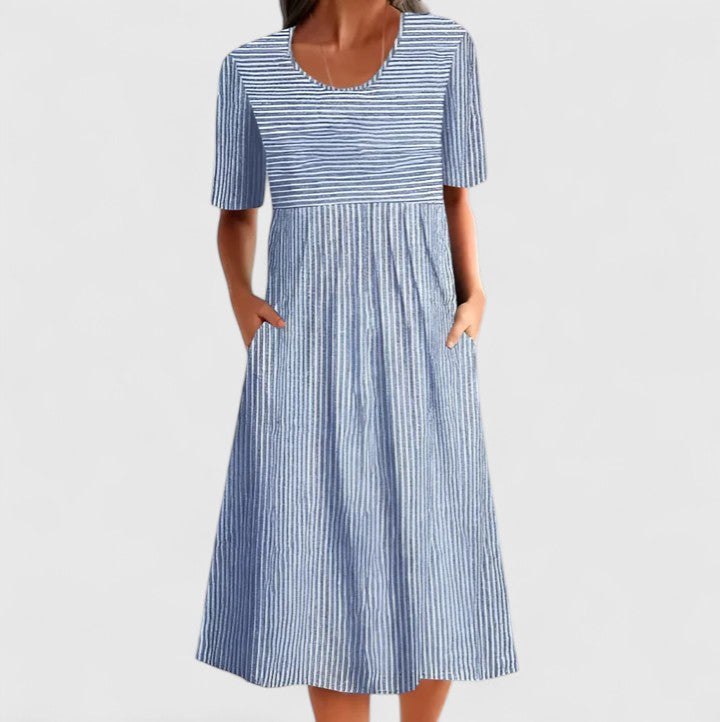 Women’s Striped Midi Dress with Pockets