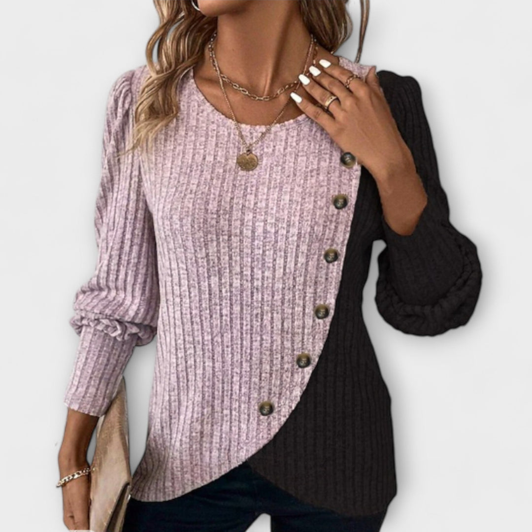 Xeraphine | Women’s Knitted Blouse with Asymmetric Button Detail