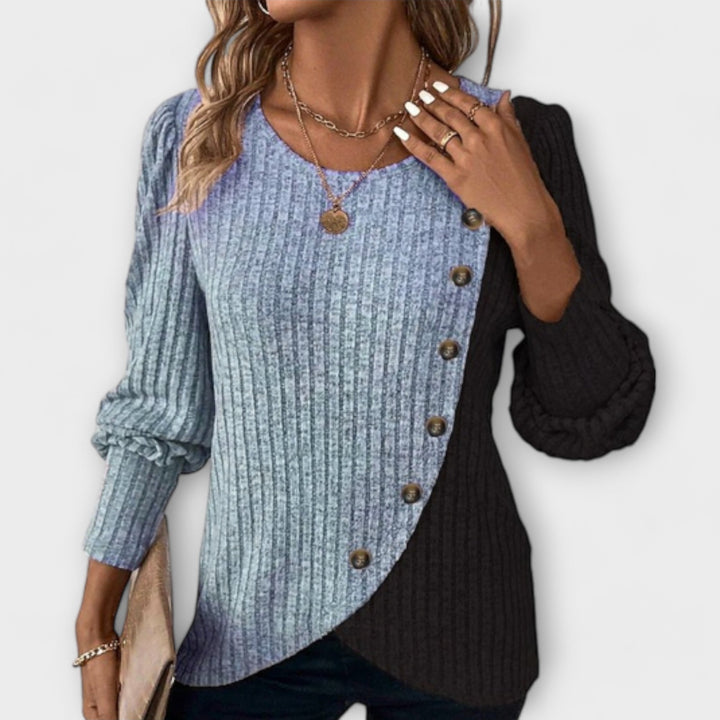 Xeraphine | Women’s Knitted Blouse with Asymmetric Button Detail