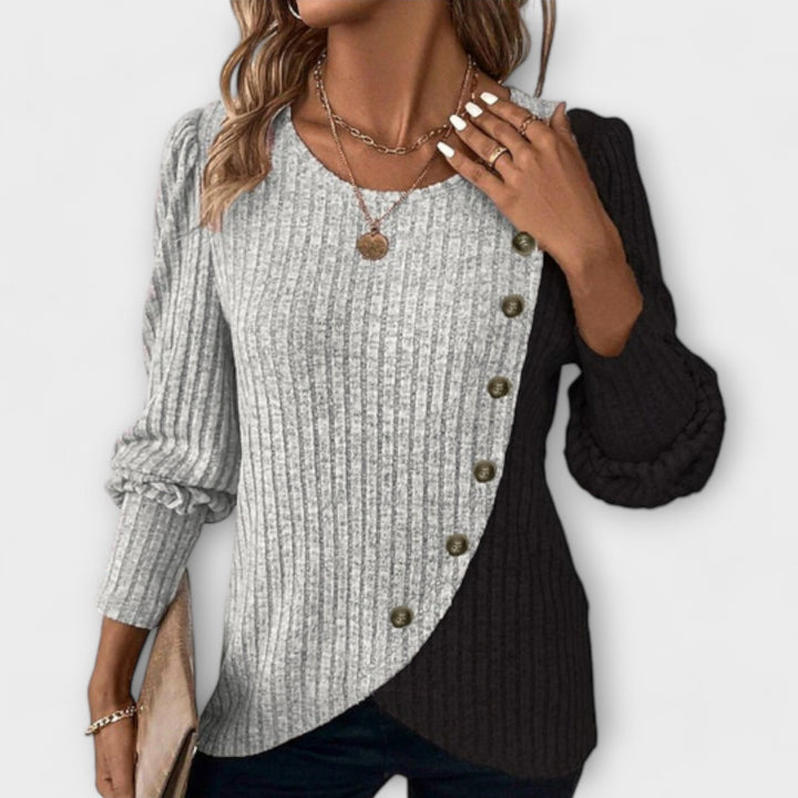 Xeraphine | Women’s Knitted Blouse with Asymmetric Button Detail