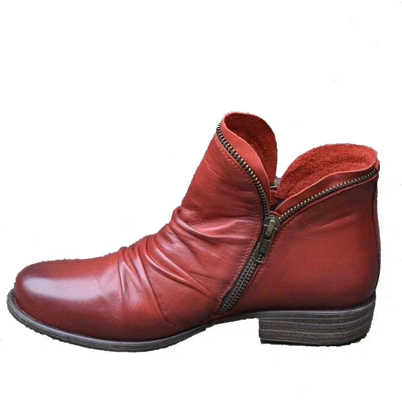 Women's Teal Leather Ankle Boots – Casual Slouchy Low Heel Booties