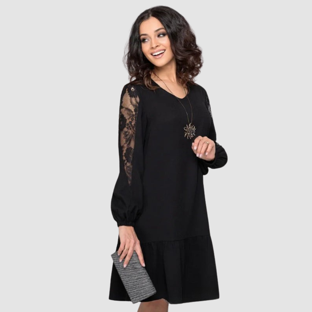 Lowri Quinn | Women’s Floral-Sleeve Midi Dress with Ruffled Hem