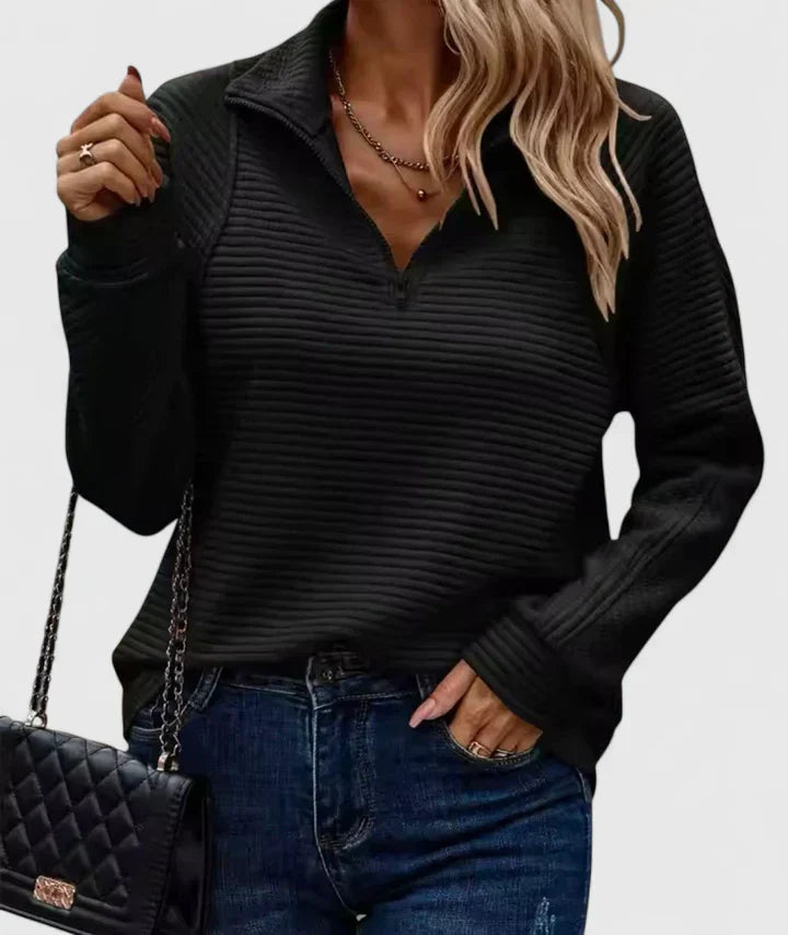 Women’s Ribbed Half-Zip Sweater with Cozy Knit