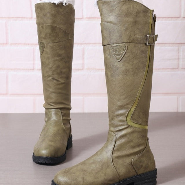 Women’s Knee-High Boots with Gold Buckles