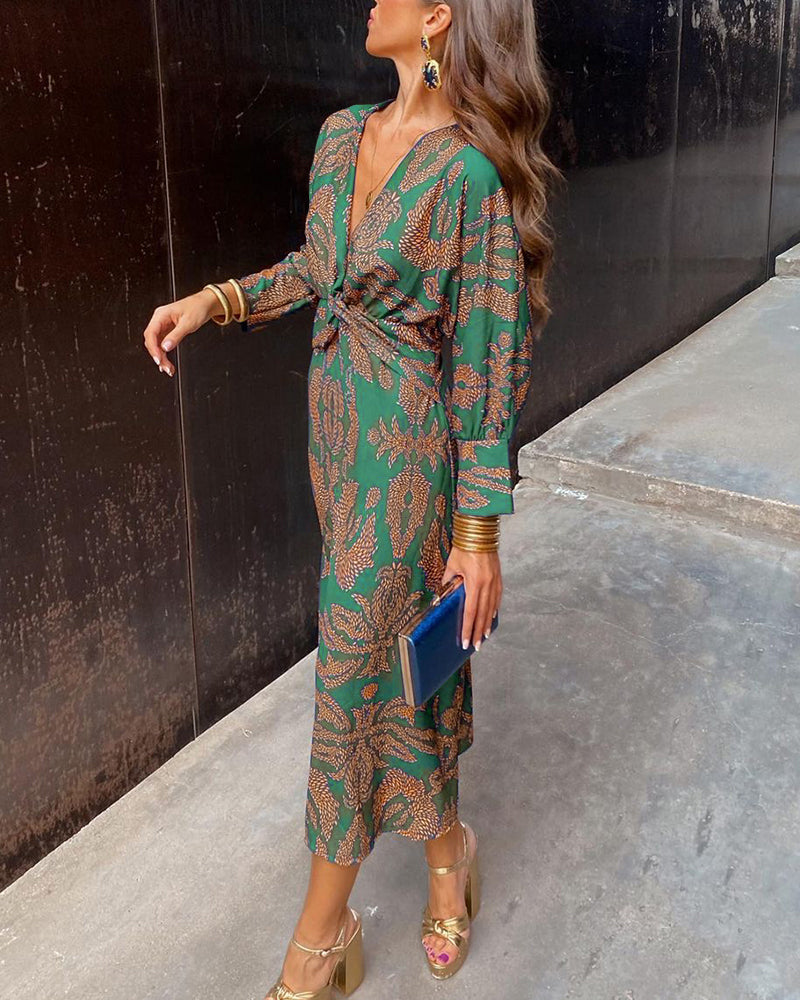 Women’s A-Line Maxi Dress - V-neck and waist tie