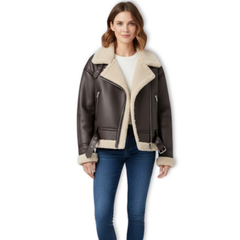 Women’s Belted Biker Jacket with Zipper Closure