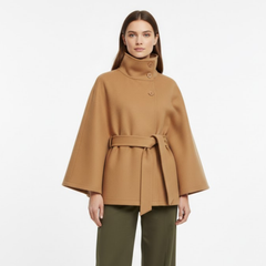 Women's Belted Cape Coat with Funnel Neck
