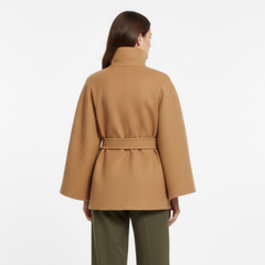 Women's Belted Cape Coat with Funnel Neck
